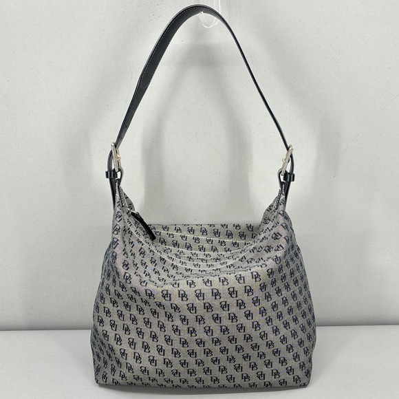 Dooney & Bourke Handbags - Dooney & Bourke Shoulder Bag Womens Medium Gray Monogram Canvas Leather Zip